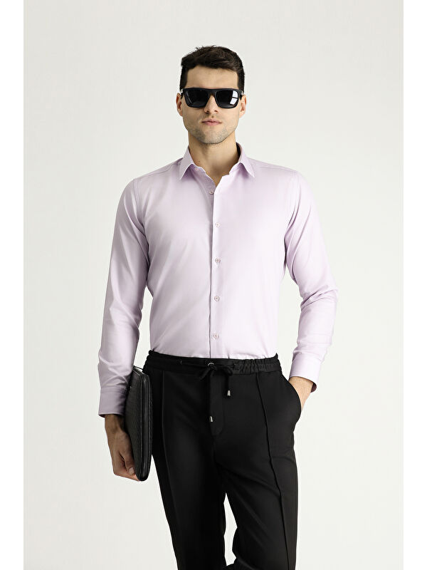 Kiğılı Uzun Kol Slim Fit Dar Kesim Pamuklu Non Iron Saten Klasik Gömlek