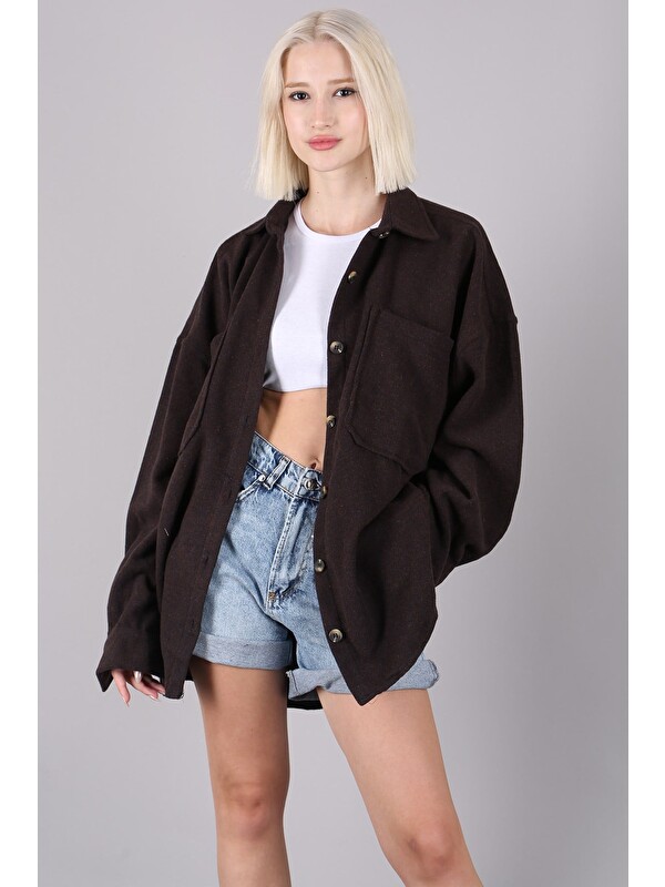 Madmext Kahverengi Oversize Gömlek Ceket Mg1562