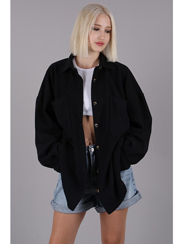 Madmext Siyah Oversize Gömlek Ceket Mg1562