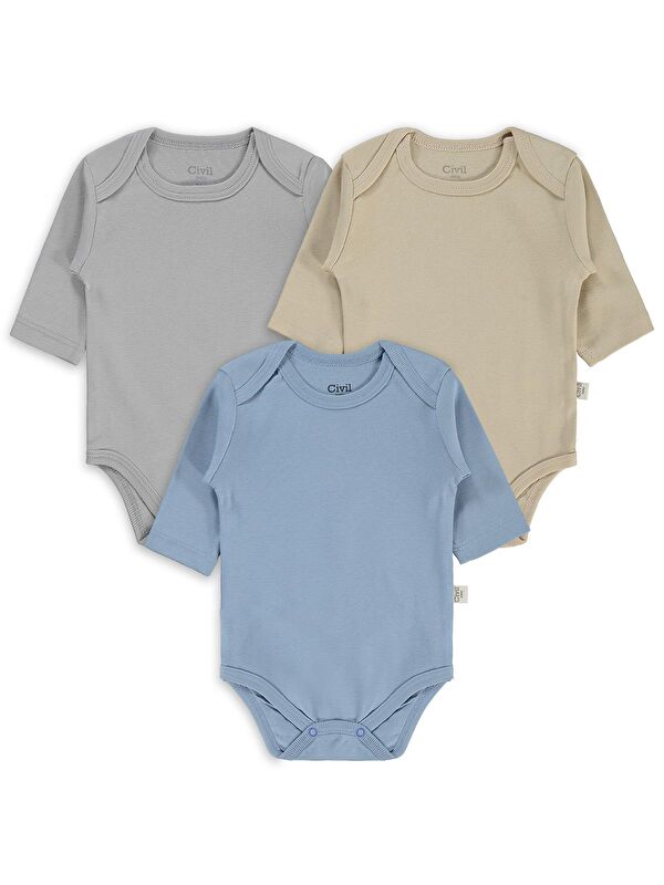 Civil Baby Basıc 3 Lü 0-36 Ay Çıtçıtlı Badi - Kahverengi 9-12 Ay