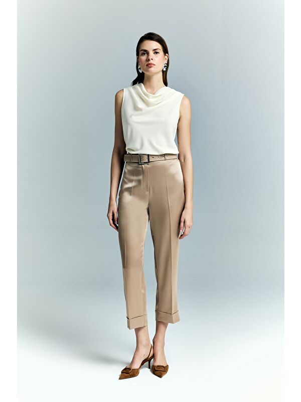 SATEEN Lisa Saten Duble Paça Pantolon - Vizon