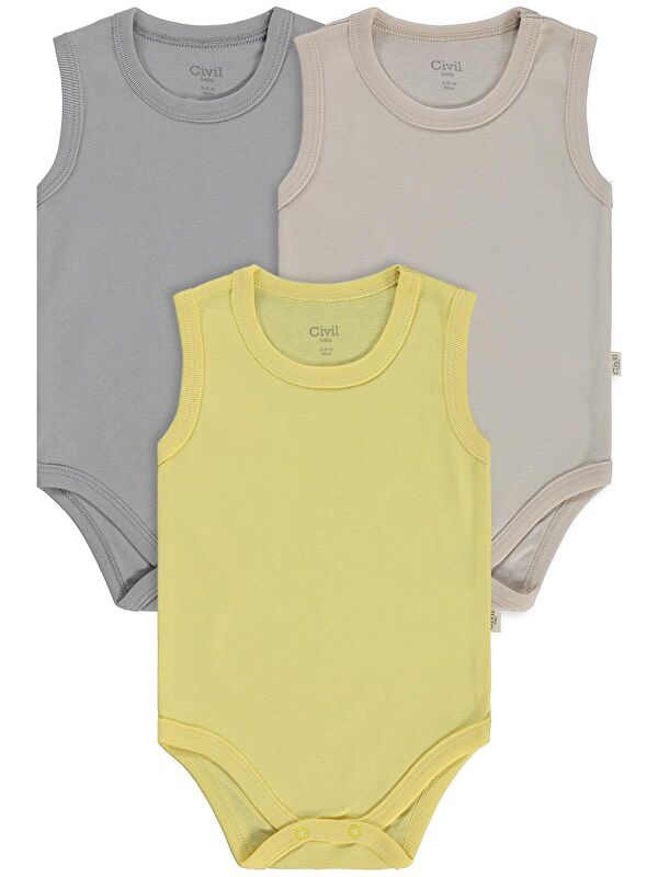 Civil Baby Basıc 3 Lü 0-36 Ay Çıtçıtlı Badi - Bej 18-24 Ay