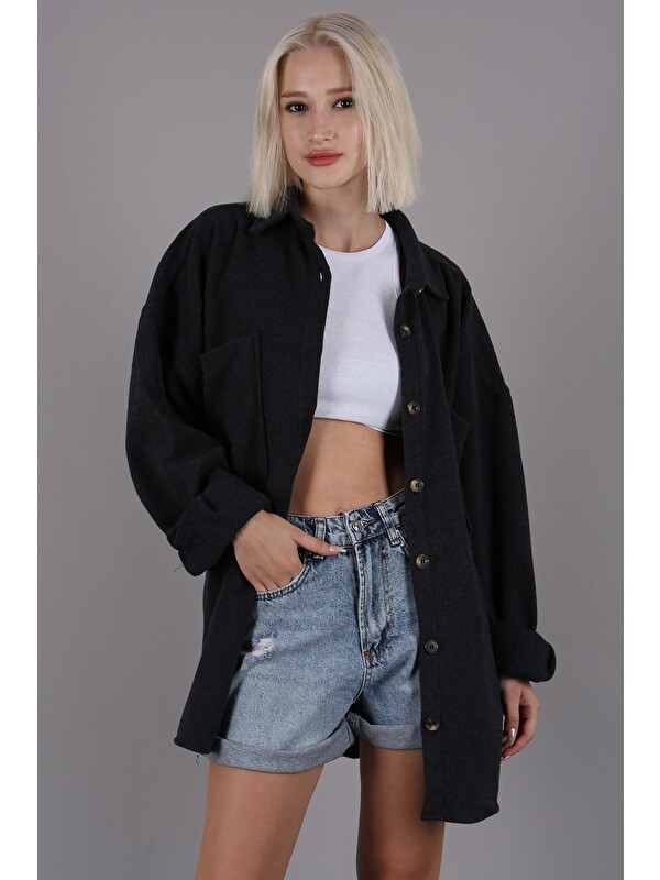 Madmext Antrasit Oversize Gömlek Ceket Mg1562