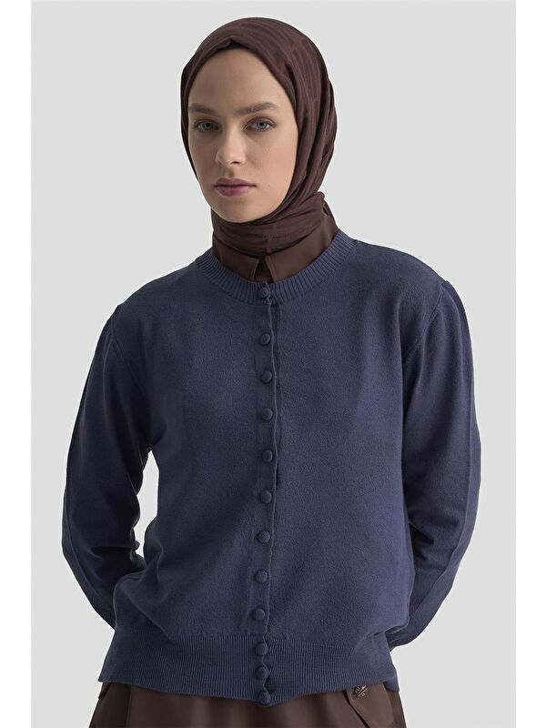 ARMİNE Düğme Detaylı Basic Hırka 25Kd7012 İndigo