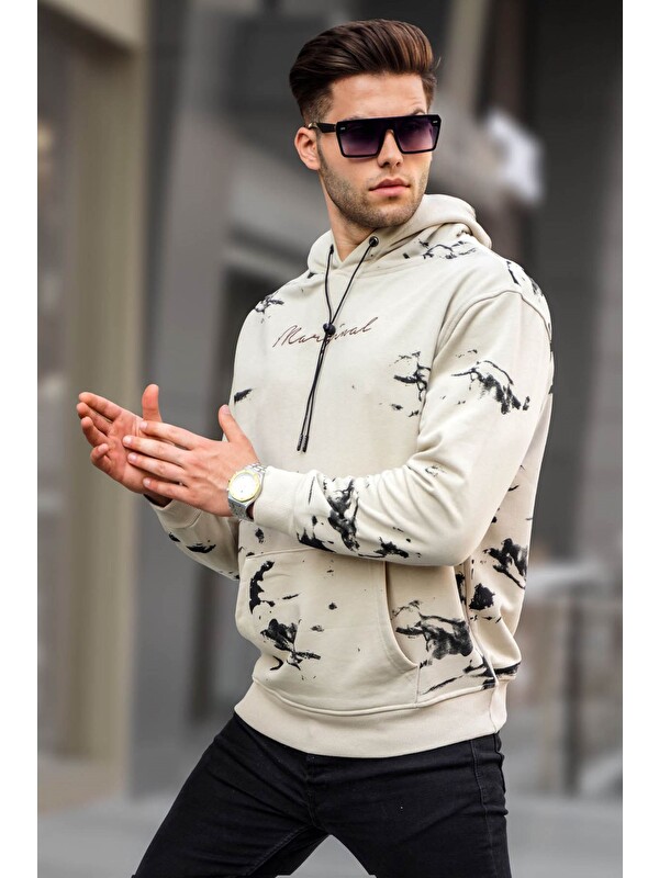 Madmext Bej  Erkek Kapüşonlu Sweatshirt Hoodie 5291