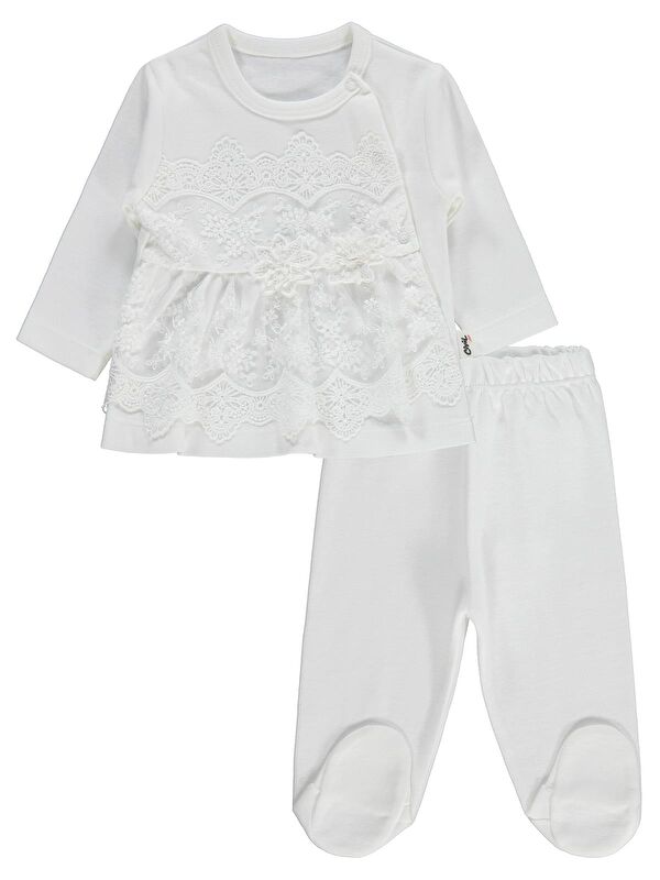 Civil Baby Fırfır Tüllü 1-9 Ay Pijama Takımı - Ekru 9-12 Ay