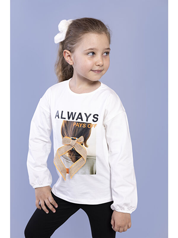 Toontoykids Kız Çocuk Baskılı Kol Ucu Lastikli Tişört