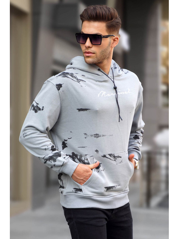 Madmext Boyalı Gri  Erkek Kapüşonlu Sweatshirt Hoodie 5291