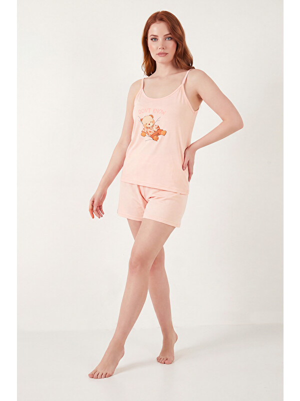 Lela Yumuşak Dokulu Baskılı İp Askılı Şortlu Pijama Takımı 65750124