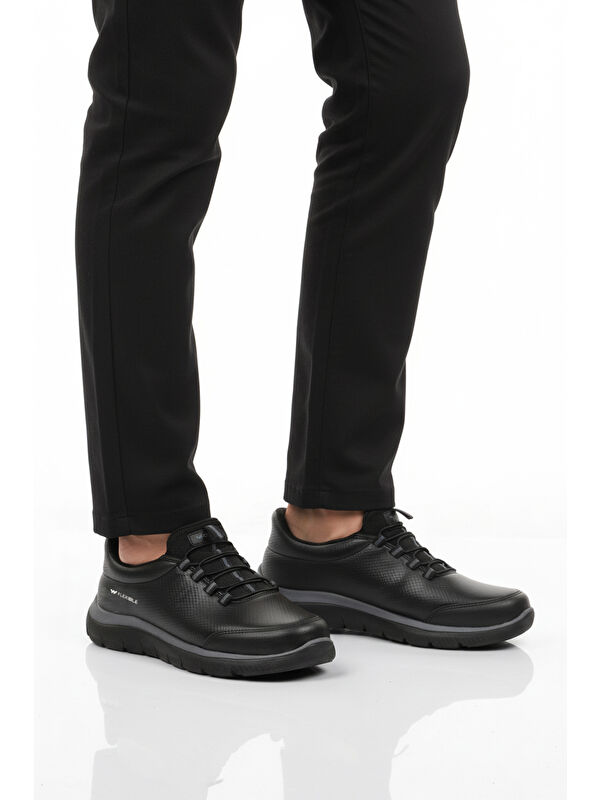 Siyah Bilekten Lastikli Erkek Spor Ayakkabı Flexible Pu M - Görsel 2