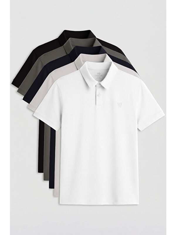 Tommylife Standart Fit Basic Polo Yaka 5'li Paket Erkek T-Shirt - 87768