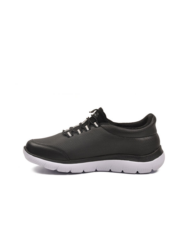 Siyah Beyaz Bilekten Lastikli Erkek Spor Ayakkabı Flexible Pu M - Görsel 5