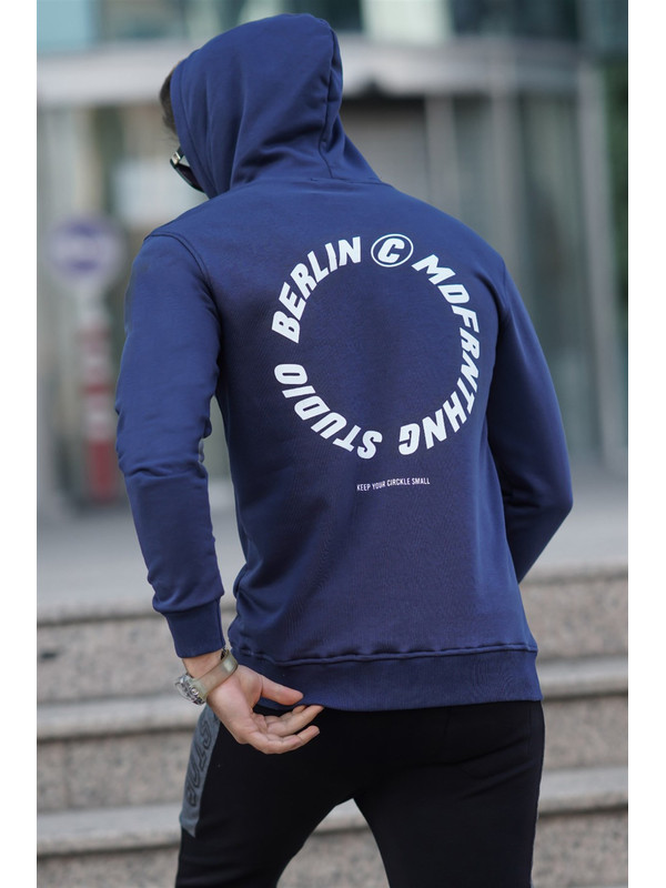 Madmext Lacivert Baskılı Erkek Kapüşonlu Sweatshirt Hoodie 5306