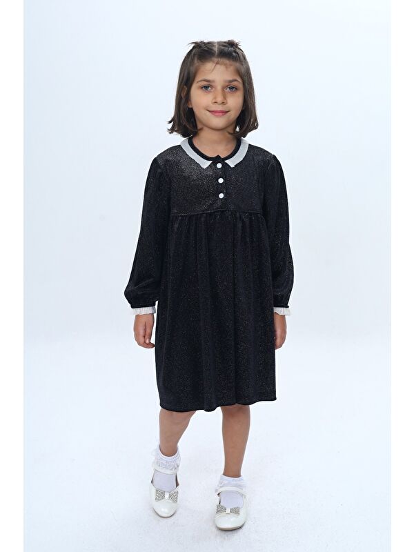 Toontoykids Kız Çocuk Yaka Düğmeli Fırfırlı Elbise