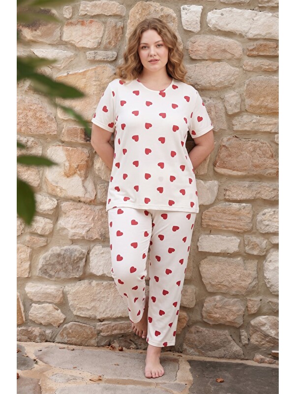 Fullamoda Kalp Desenli Büyük Beden Pijama Takımı
