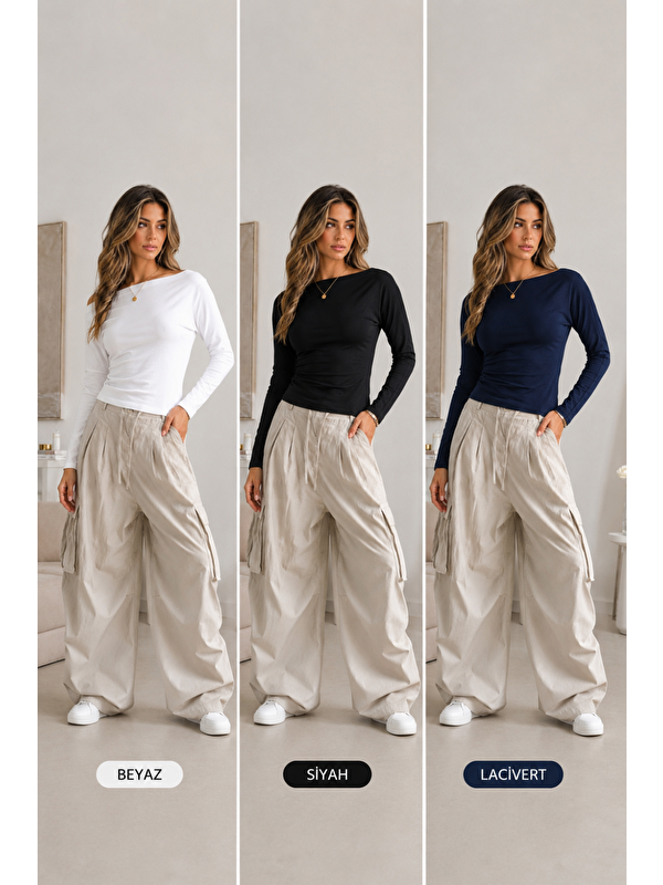 COMBINE Kadın Kayık Yaka Basic Dar 3 Lü Bluz