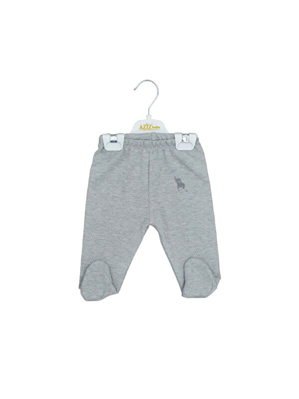 AZİZ BEBE Unisex Fil Desenli Beli Lastikli Patikli Bebek Pantolonu 0 Ay - 12 Ay