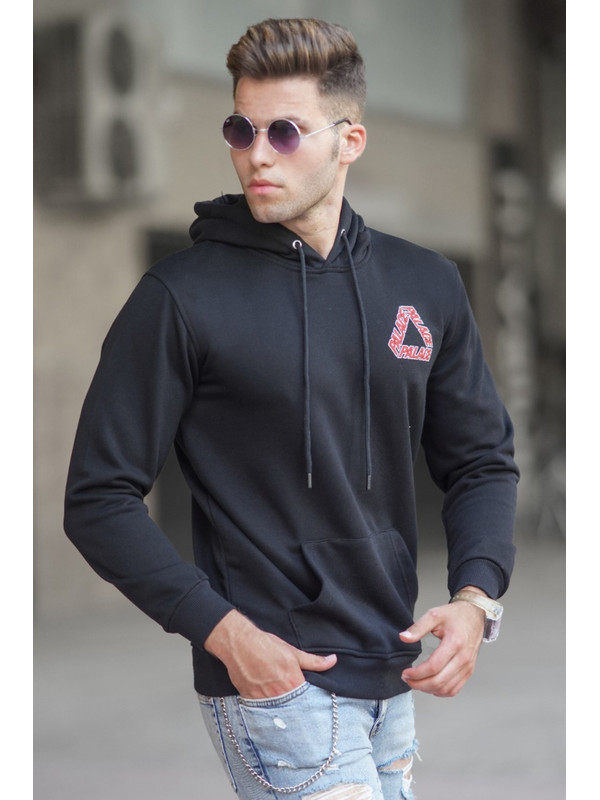 Madmext Siyah Baskılı Erkek Kapüşonlu Sweatshirt Hoodie 5303