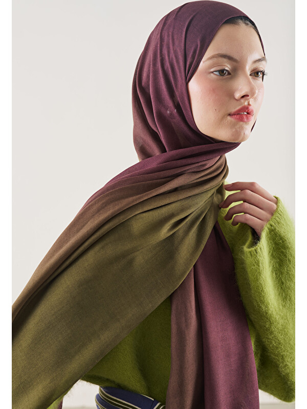 Fresh Scarfs Degrade Desen Rami Şal Mürdüm - Yeşil