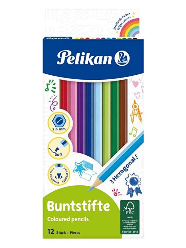 Pelikan 12 li Kuru Boya Kalemi Karton Kutu 1 Paket 12 Renk Kuruboya  Tam Boy Renkli Kalem