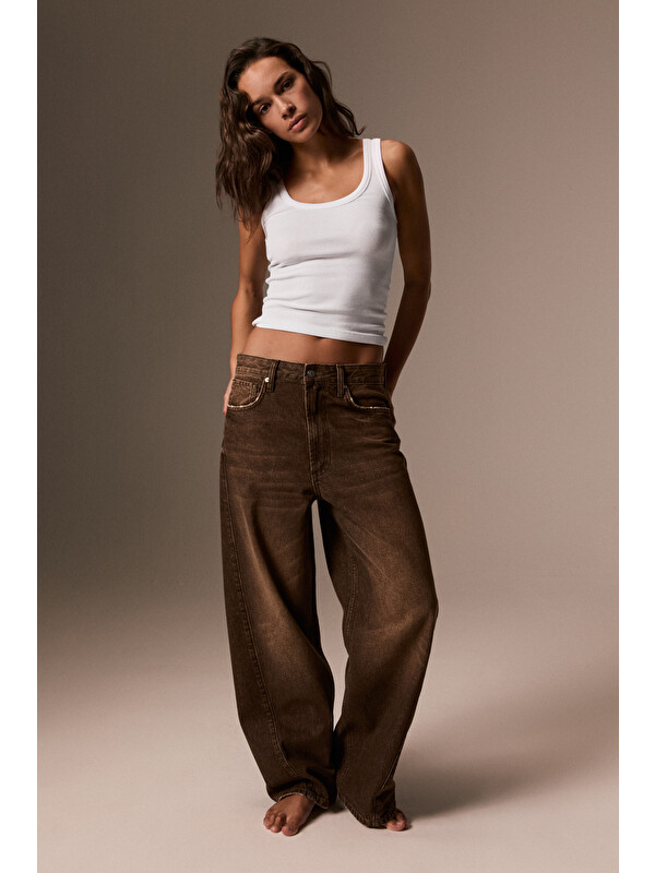 GRIMELANGE LEXY Kadın Standart Bel Baggy Balon Jean KAHVERENGİ Pantolon