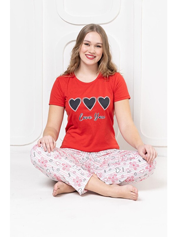 Fullamoda Heart Baskılı Kısa Kollu Pijama Takımı