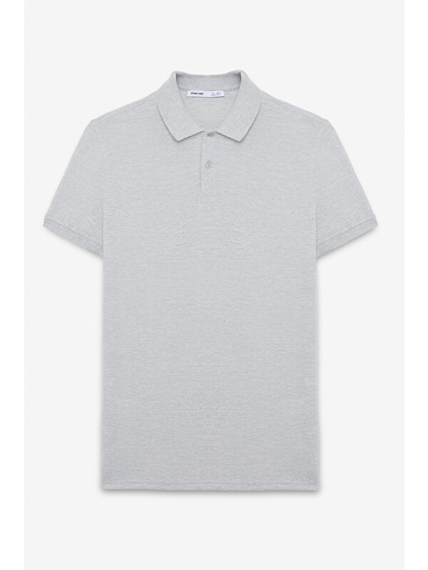 GRIMELANGE FLEXORE Erkek %100 Pamuk Kısa Kollu Regular Fit GRİ MELANJ Polo Yaka T-shirt