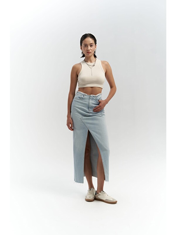Mai Collection Arket Bel Detay Mavi Jean Etek