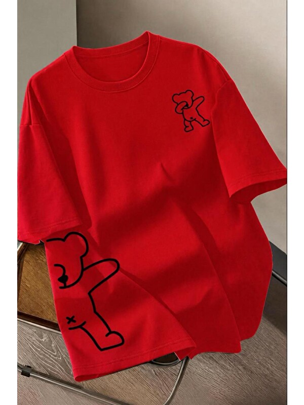Oksit Ayıcık Baskılı Unisex Oversize Sokak Stili T-Shirt