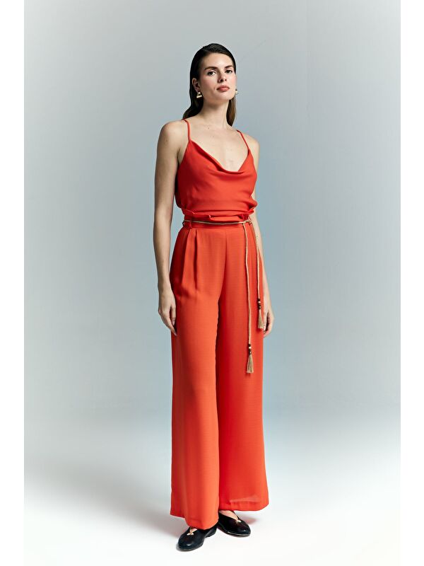 SATEEN Kemer Detaylı Pantolon - Oranj