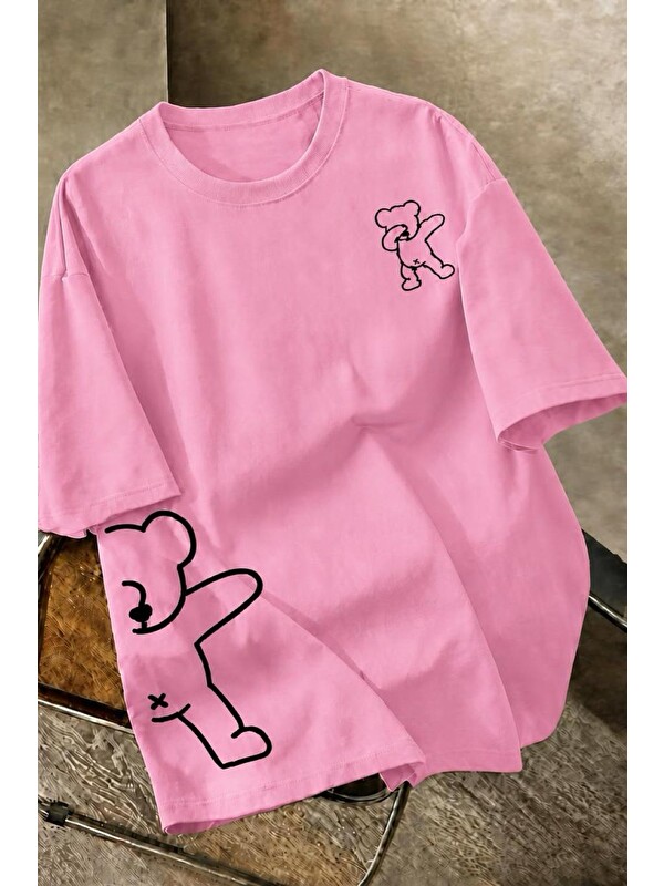 Oksit Ayıcık Baskılı Unisex Oversize Sokak Stili T-Shirt