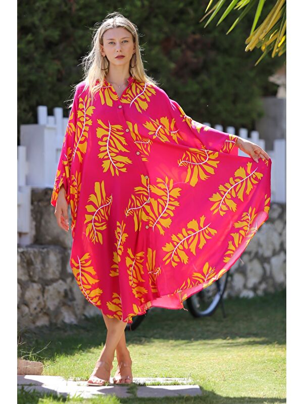 Chiccy Düğmeli Cepli Dokuma Oversize Casual Elbise