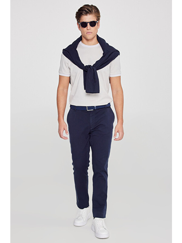 Altınyıldız Classics Erkek Lacivert Pamuklu Slim Fit Dar Kesim Yan Cepli Esnek Chino Pantolon