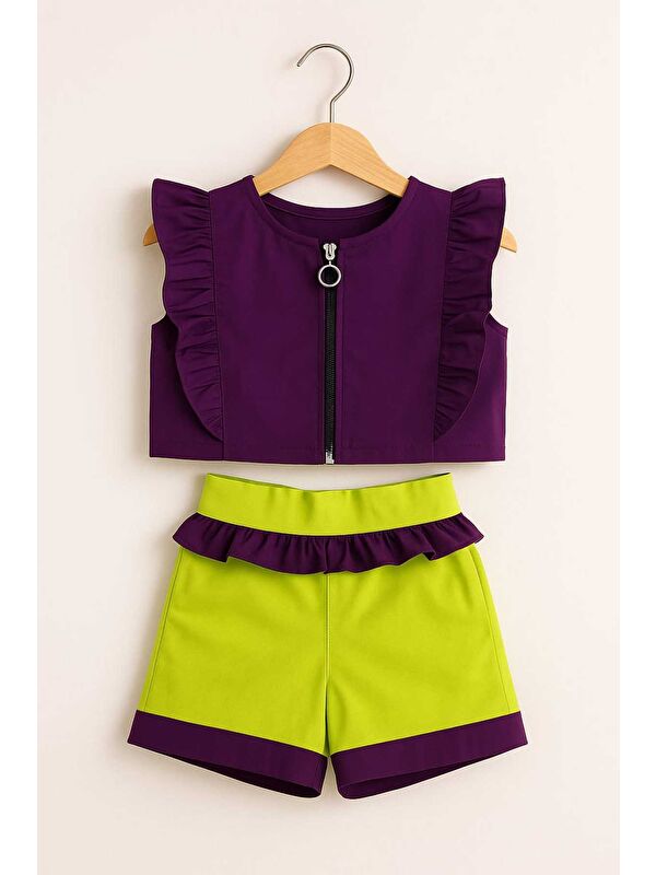 My Kids Wear Kız Çocuk Fermuar Ve Fırfır Detaylı Alt Üst Takım 9-12 Yaş 11926