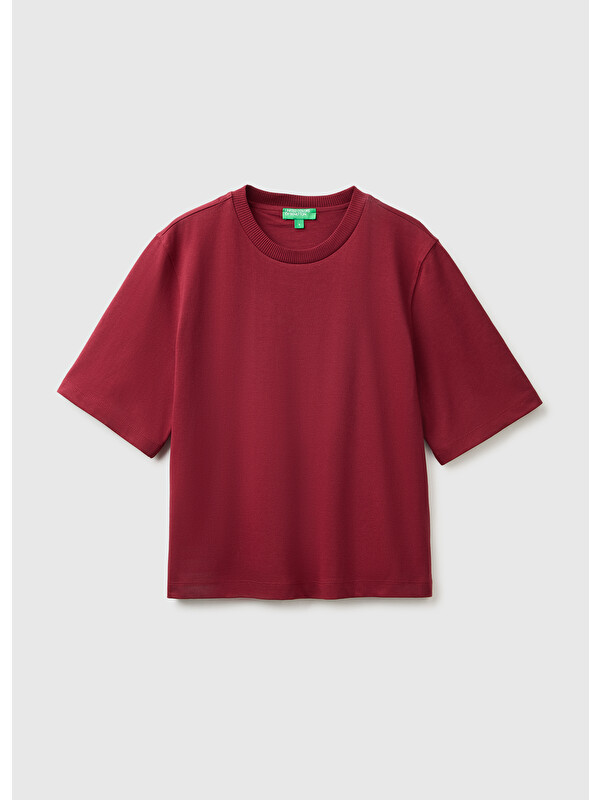 United Colors Of Benetton Kadın Mürdüm %100 Pamuk Boxy Fit T-Shirt