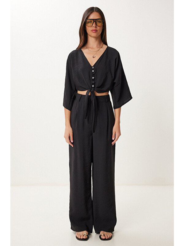 Happiness İstanbul Modal Bluz Pantolon Takım SİYAH LBV0069