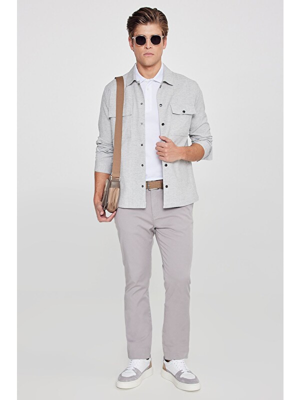 Altınyıldız Classics Erkek Gri Pamuklu Slim Fit Dar Kesim Yan Cepli Esnek Chino Pantolon