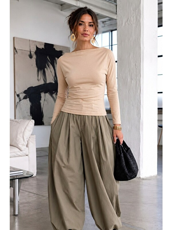 COMBINE Kadın Gabardin Pamuklu Casual Bej Bluz