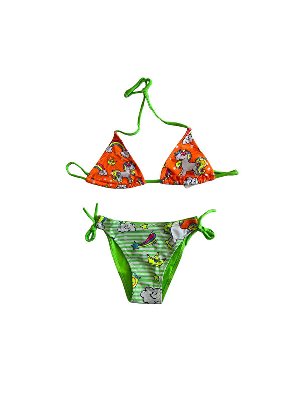 Hazelin Kız Çocuk Turuncu Yeşil Temalı Bikini Takım HZL25S-LC19049