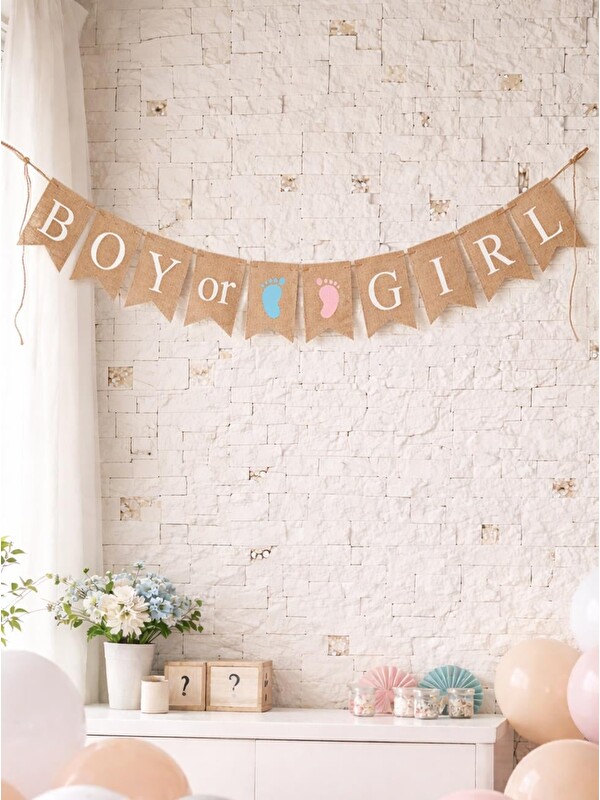 Parti Adresi Boy or Girl Jüt Görünümlü Banner – Cinsiyet Öğrenme Partisi Süsü