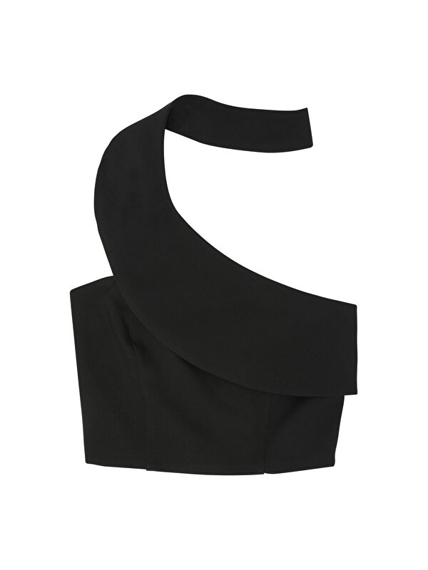 QUZU Boyun Detaylı Crop Bluz Siyah