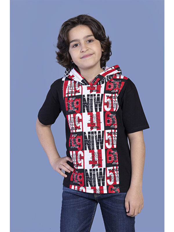 Toontoykids Erkek Çocuk Kapüşonlu Yazı Baskılı Tişört