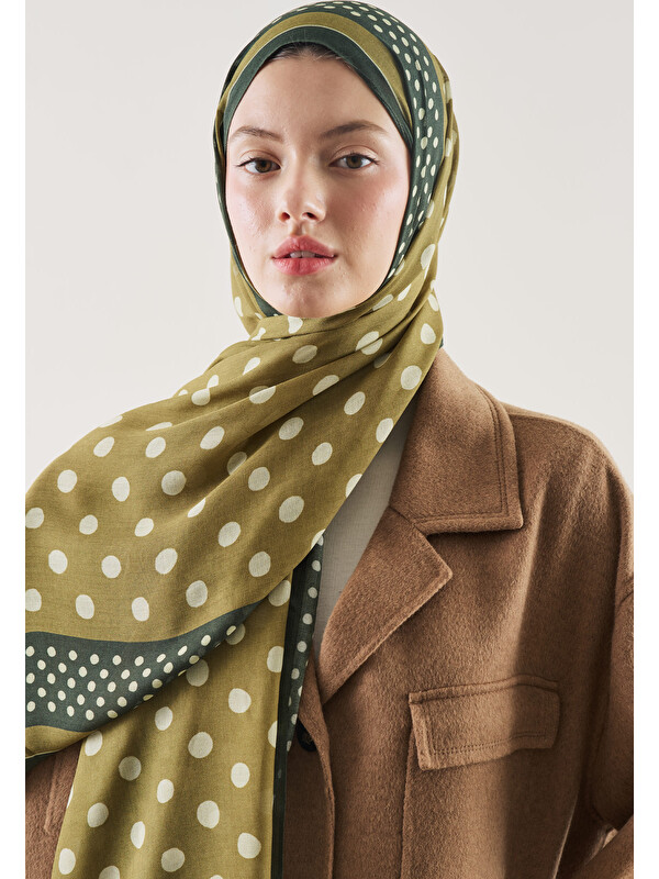 Fresh Scarfs Puantiye Desen Rami Şal Zeytin Yeşili