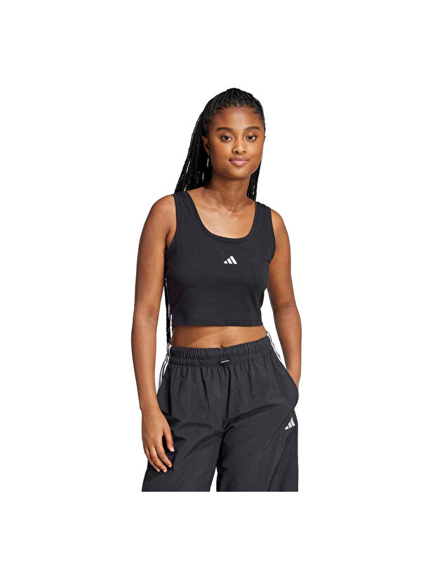 Adidas Essentials Small Logo Pamuk Lifestyle Kadın Siyah Yuvarlak Yaka Atlet