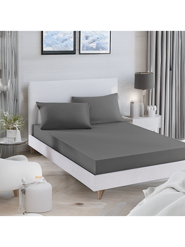 UPSTYLE Paint Lastikli Çarşaf Seti Çift Kişilik D.Boya Füme