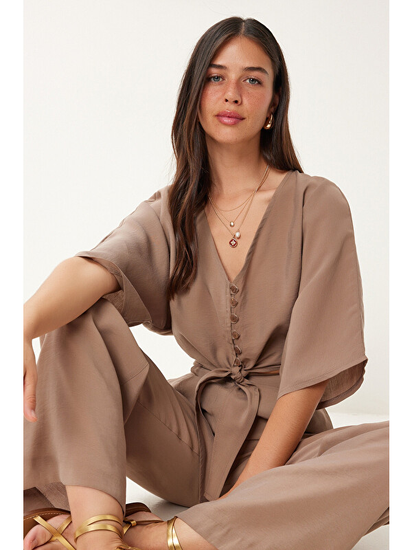 Happiness İstanbul Modal Bluz Pantolon Takım VİZON LBV0069