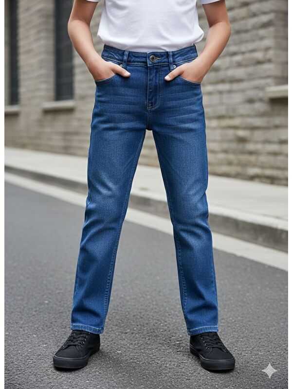 Pina Kids Erkek Çocuk Elastanlı Taşlanmış Jean Pantolon PNT2606