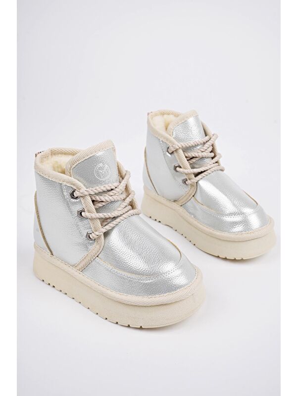 PUFFY Kalın Taban İçi Tüylü Bağcıklı Günlük Mini Yarım Çocuk Bot - Görsel 3