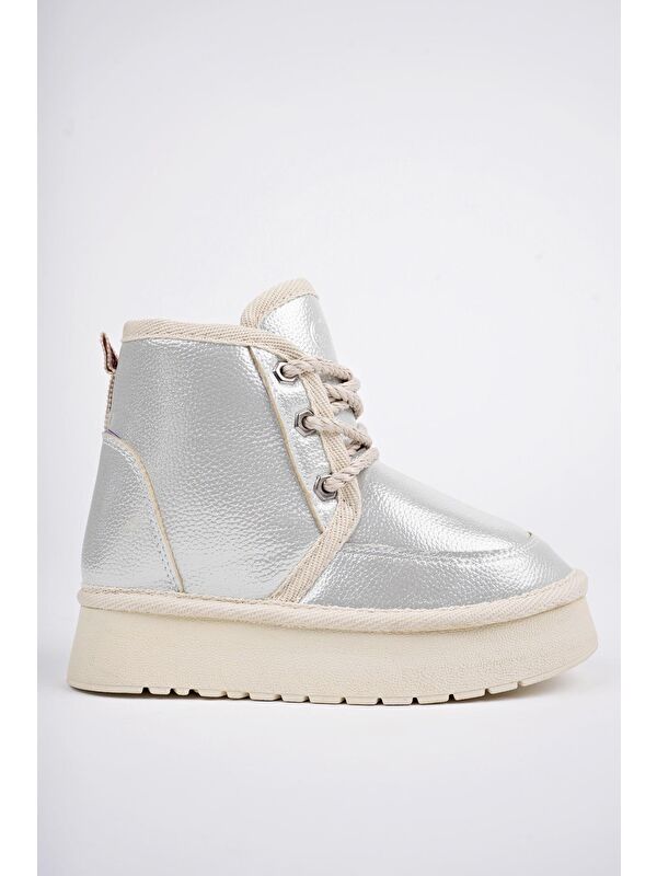 PUFFY Kalın Taban İçi Tüylü Bağcıklı Günlük Mini Yarım Çocuk Bot - Görsel 6