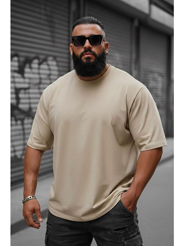 Oksit Kapty Erkek Büyük Beden Battal Basic Bisiklet Yaka Pamuklu T-Shirt Rahat Kesim Unisex Sevgili Kombin